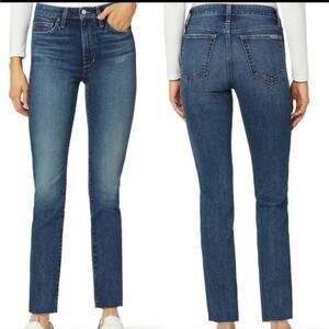 Joes Jeans High Rise Straight Leg Ankle Raw Hem Stretch Blue Denim Jean Size 28